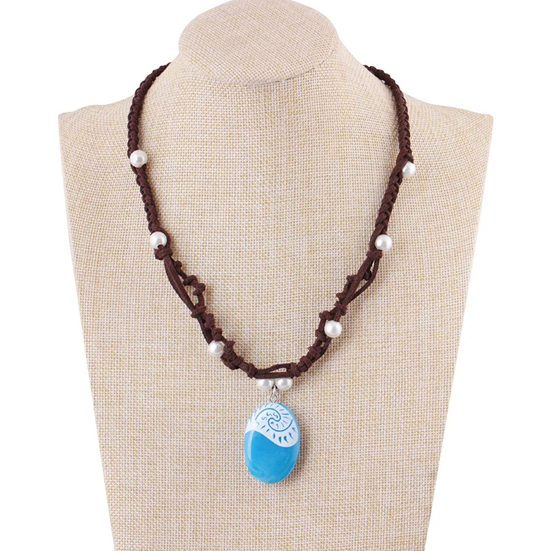 Cosplay Necklace Romance Blue Stone Luminous Pendants Polynesia Princess Cos Moana Ocean Rope Chain Necklace For Women Female Jewelry