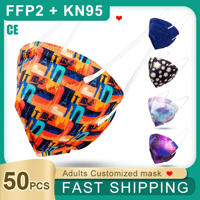 Mascarilla Facial KN95 de 5 capas, máscara transpirable personalizada FFP2 con estampado personalizado, 50 Uds.