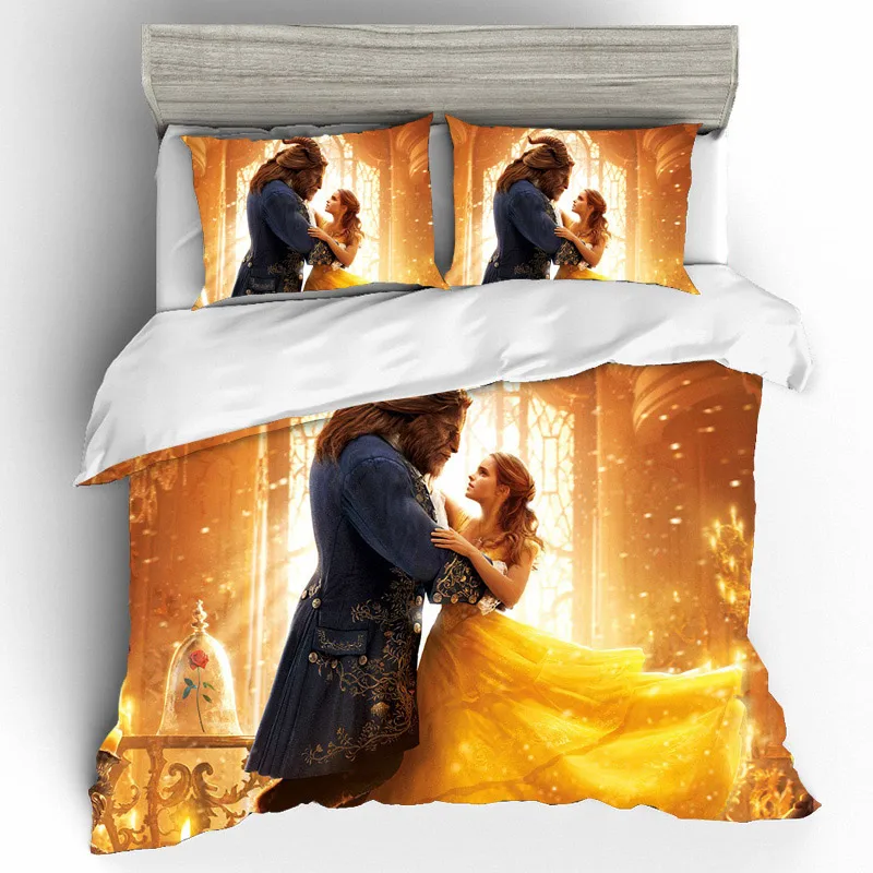 DQ0085 King size 3D печать постельных принадлежностей s красота и чудовище Комплект постельного белья пододеяльник простыни наволочки постельное белье домашний текстиль - Цвет: DQ0085