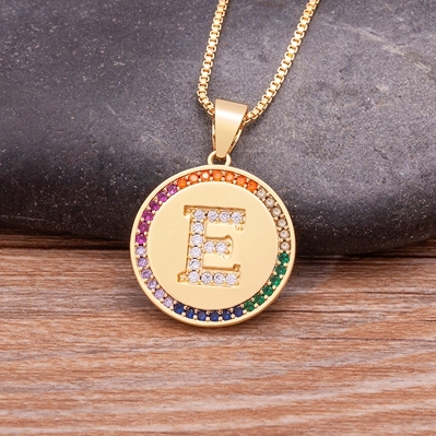 Arrival Luxury A-Z Initial 26 Letters Pendant Charm Chain Necklaces Top Quality Zircon Rainbow Party Wedding Jewelry Gifts