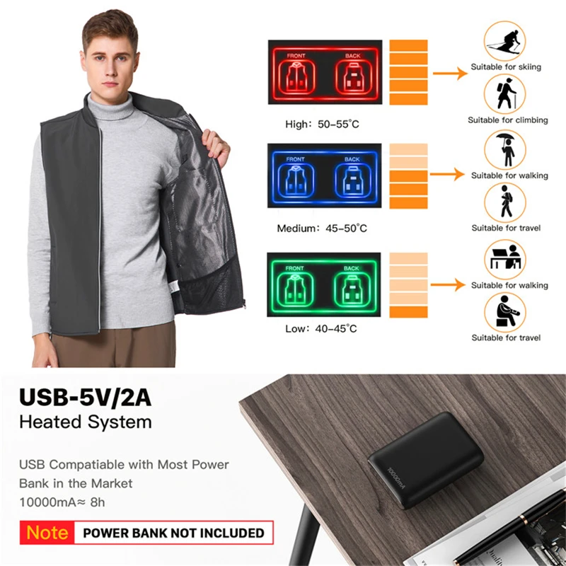 Vinmori саморазогревающийся жилет для улицы, Мужской USB нагревательный жилет, зимний термальный тканевый пуховый походный теплый уличный охотничий жилет