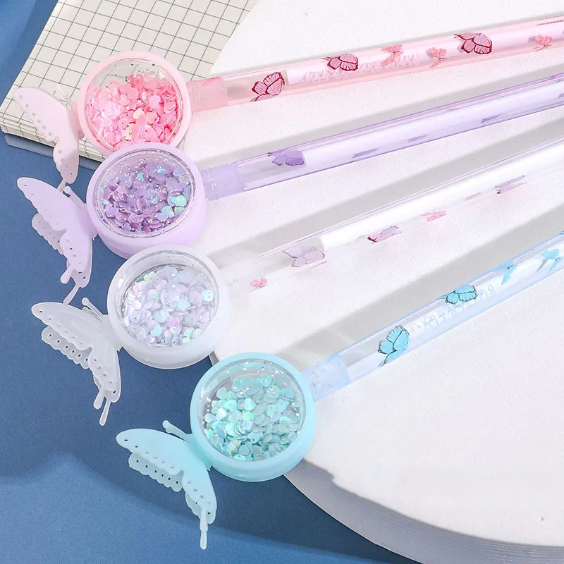 5PCS Cute Sequin Butterfly Neutral Pen Wedding Bridesmaid Guest Gift Birthday Baby Shower Party Favors Giveaway Easter Gifts