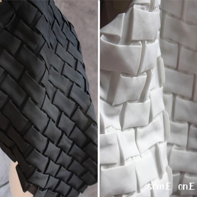 

75x55cm White/Black 3d Pleated Chiffon Fabric Special texture DIY Patchwork Sew Skirt Dress Clothing Original Designer Fabric