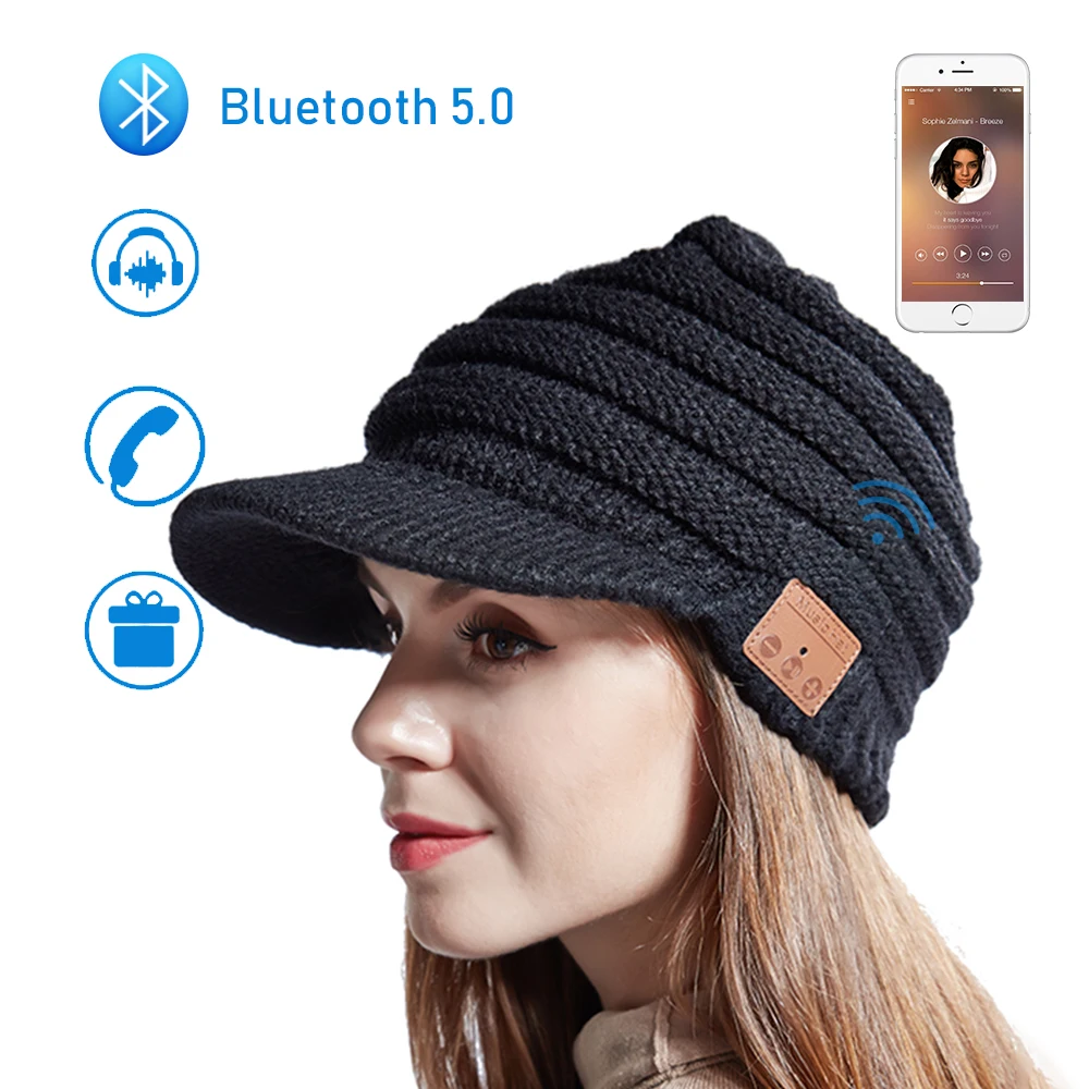 Девочка Bluetooth вязаная шапка V5.0 наушники Беспроводная гарнитура Женская музыкальная вязаная зимняя шапка для бега спорт Лыжный подарок