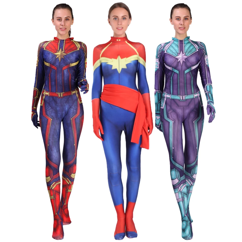 Фильм версия капитан Кэрол Дэнверс косплей костюм супергерой Zentai боди