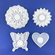 

Flower-shaped Candle Holder Mold Diy Heart-shaped Candle Holder Candle Combination Coaster Mirror Crystal Epoxy Mold