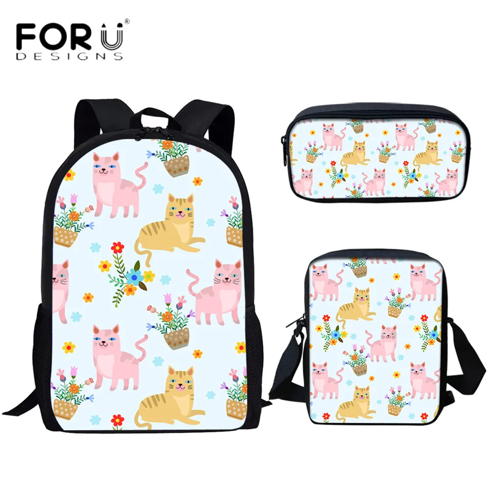FORUDESIGNS/милый рюкзак с рисунком кота для девочек-подростков детские школьные