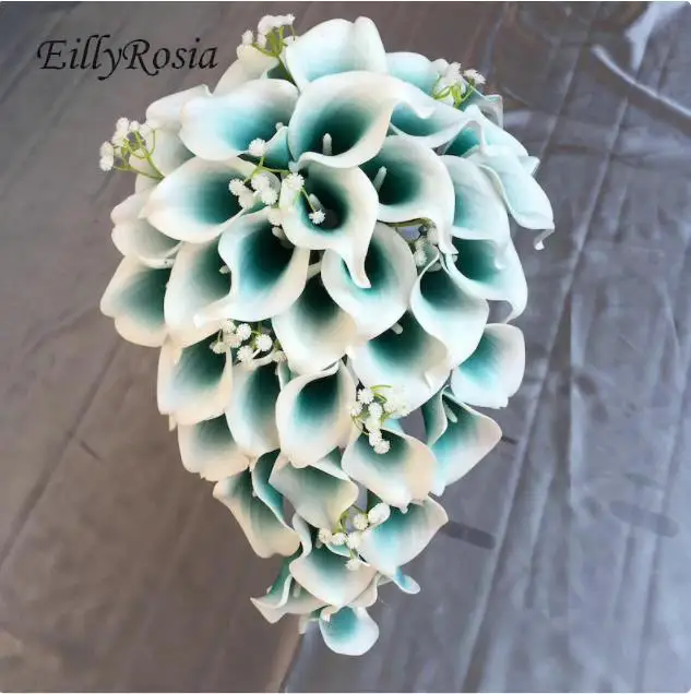 

Peacock Green Calla Lily Waterfall Bride Bouquet Gypsophila Festival Meadow Beach Wedding Bouquet Ramos de Novia en Cascada