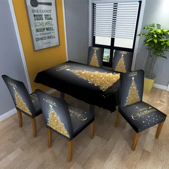 

Christmas Printed Table Cloth/Stretch Short Chair Cover Elastic Slipcover Protector Cover Washable Tablecloth Kitchen Decoration