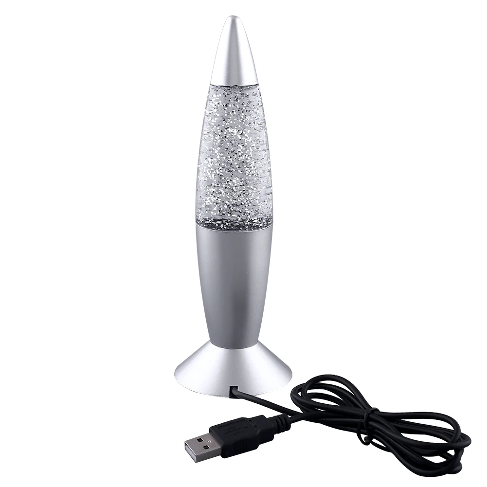 

USB RGB Color Changing Glitter Rocket Night Light Bar Desk Lava Decor