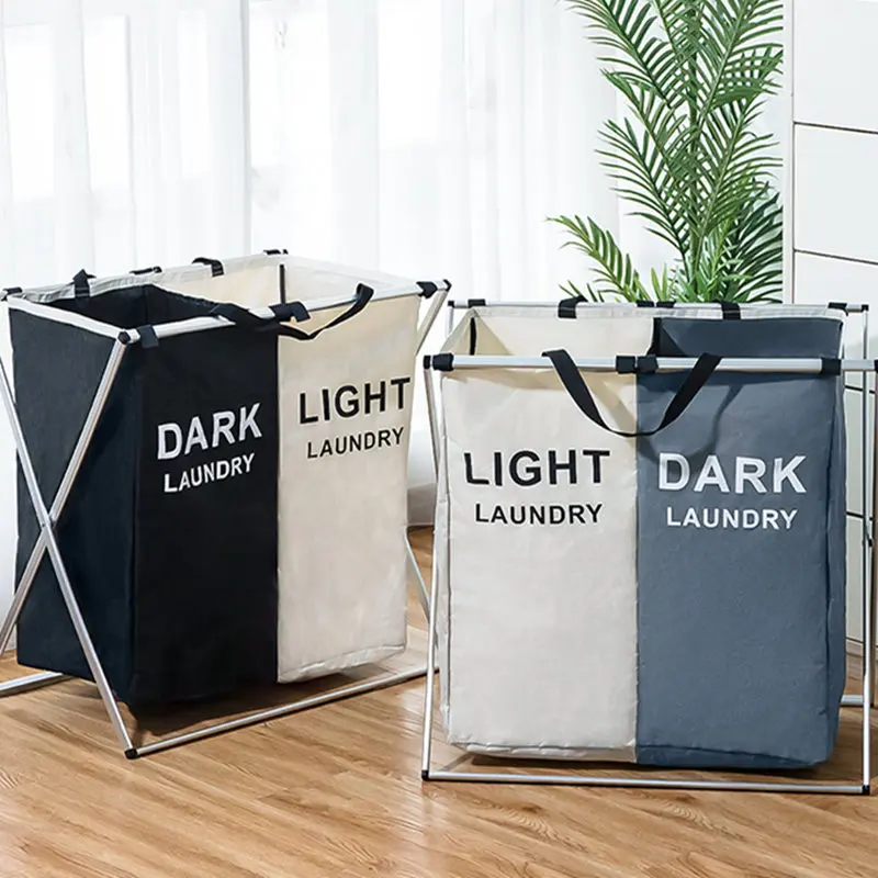 

Laundry Basket X-Shape Folding Dirty Organizer Printed Collapsible Three Grid for Home Hamper Sorter Large Clothing Storage