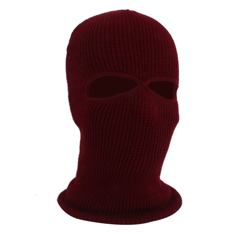 black skullies Men Women 2-Hole Knitted Ski Mask Balaclava Hat Winter Solid Color Full Face Cover Neck Gaiter Outdoor Cycling Windproof Helmet yellow skully hat