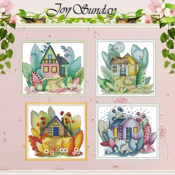 

Four Seasons Magic Cabin counted 11CT 14CT Cross Stitch Sets DIY wholesale Cross-stitch Kits Embroidery Needlework Home Decor