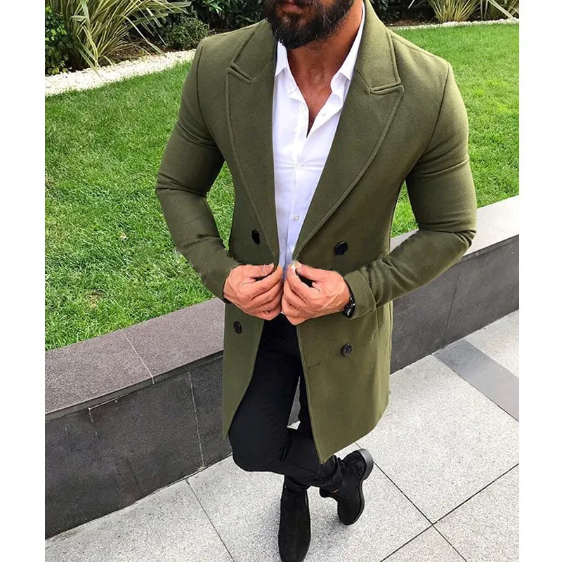 

Tide Fashion Men Winter Warm Blends Coat Lapel Outwear Overcoat Long Jacket Peacoat Mens Long Coats