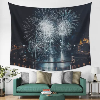 

Fireworks Celebration Scenery In Budapest Wall Tapestry Cover Beach Towel Picnic Yoga Mat Home Decoration