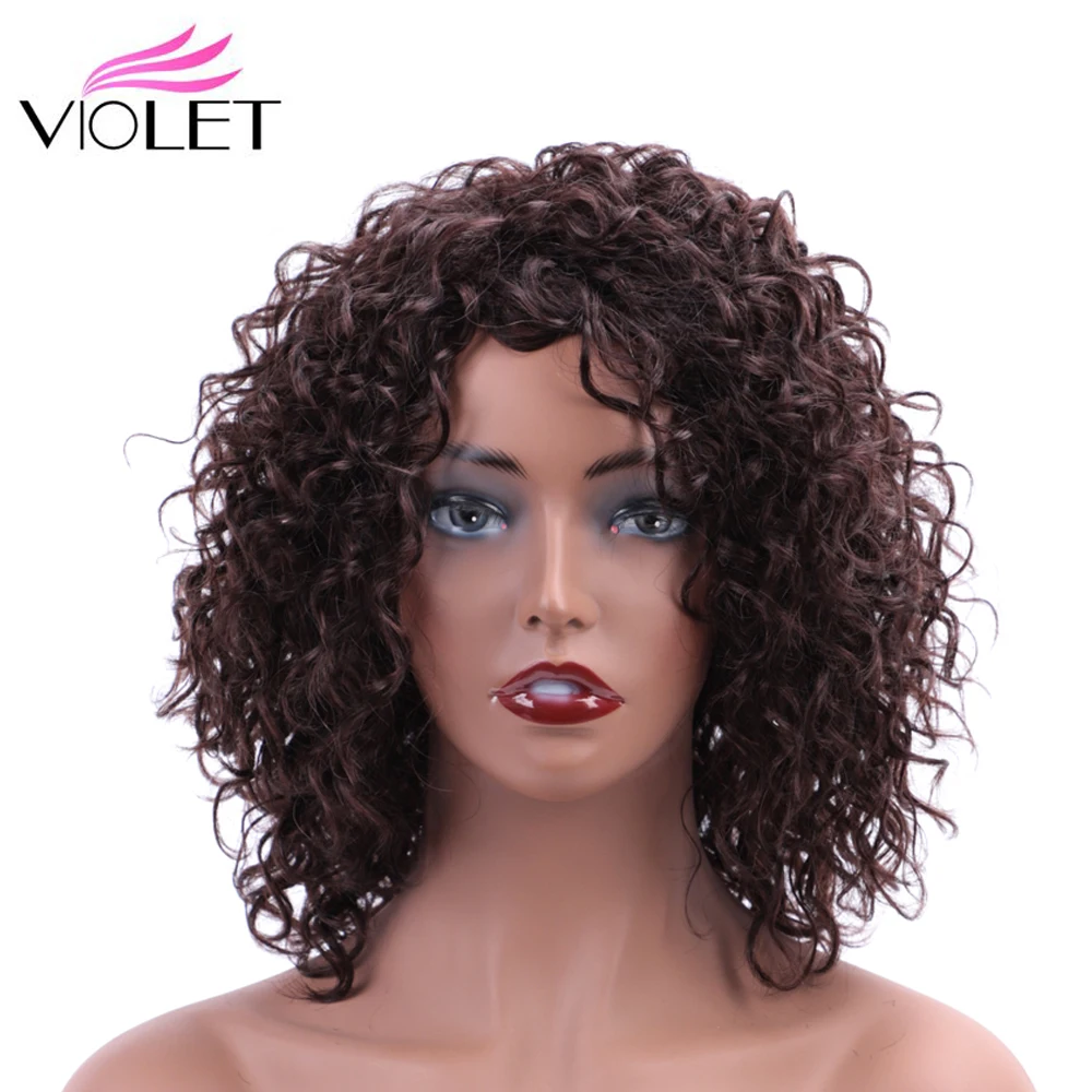 Фиолетовый бразильский коричневый кудрявый вьющиеся волосы парик не Реми Короткие человеческие волосы парики для черных женщин 100% парик