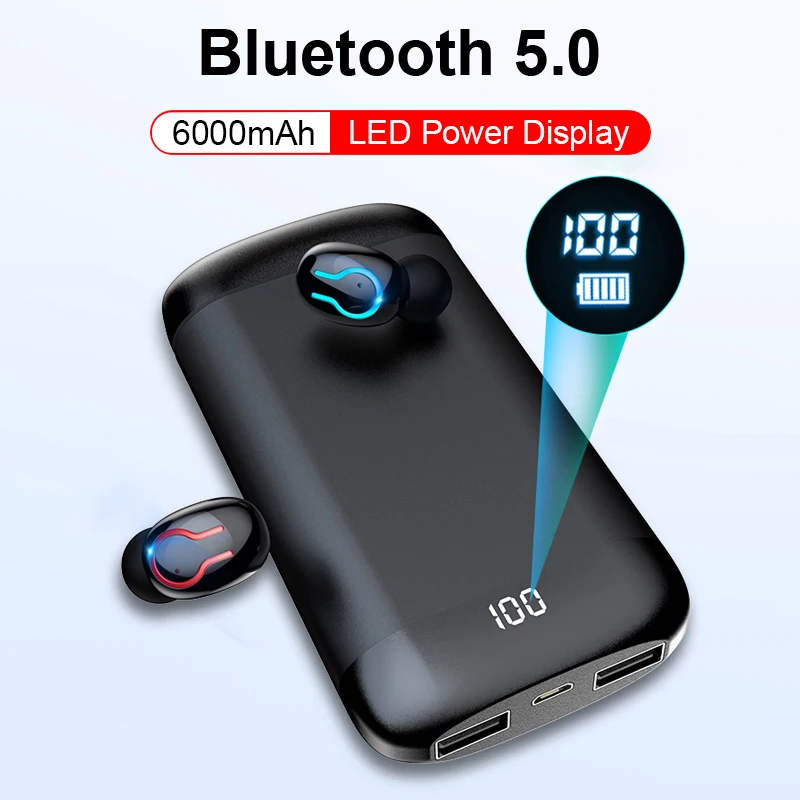 

New Q66 Wireless Bluetooth Earphone HD V5.0 Stereo Headphone Sport Waterproof Headset With Dual Mic 6000mAh Battery Charging Box