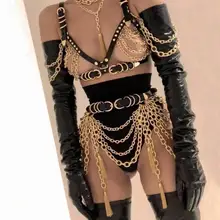 Кожа Заклепка Цепочка Кисточка Подвеска Цепочка для тела Сценический костюм DS Певица Сценическая одежда Комбинезон Сценический наряд Сексуальная одежда