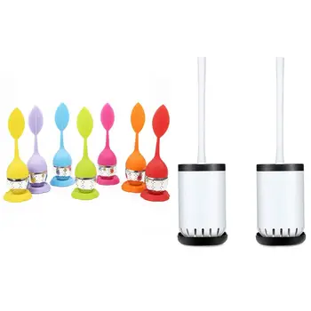 

Tea Infuser - Set of 7 Silicone Handle Stainless Steel Strainer with Toilet Brush and Holder Set (Wall Mount)