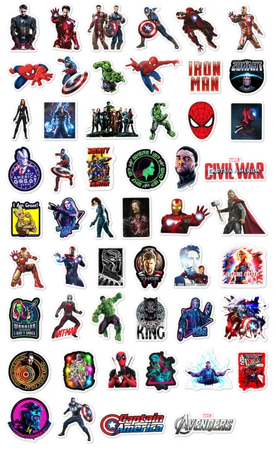 10/30/52PCS Disney Marvel The Avengers Stickers Anime Laptop Guitar Luggage Skateboard Waterproof Graffiti Sticker Kids Toys 4