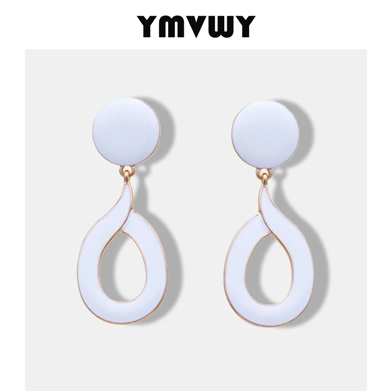 

YMVWY 2019 Fashion Zinc Alloy White Enamel Earrings Statement Geometric Long Unique Design Classical Trendy Earrings Jewelry