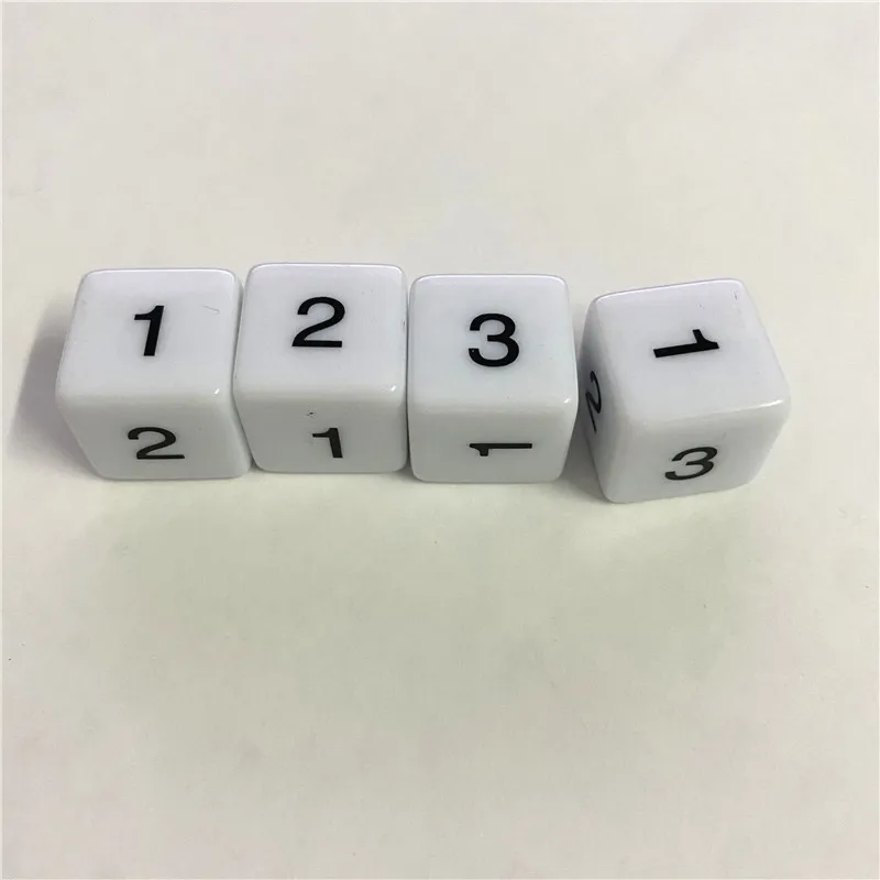4 pieces Number 1 2 3 1 2 3 D6 Acrylic White 6-sides 16mm Dices For Board game Accessories