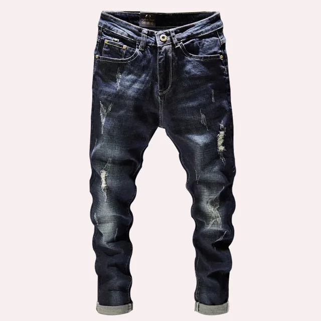 2020 Men New Fashion Distressed Holes Jeans Casual Cotton Slim Blue Long Pants Denim Motorcycle Biker Autumn | Мужская одежда