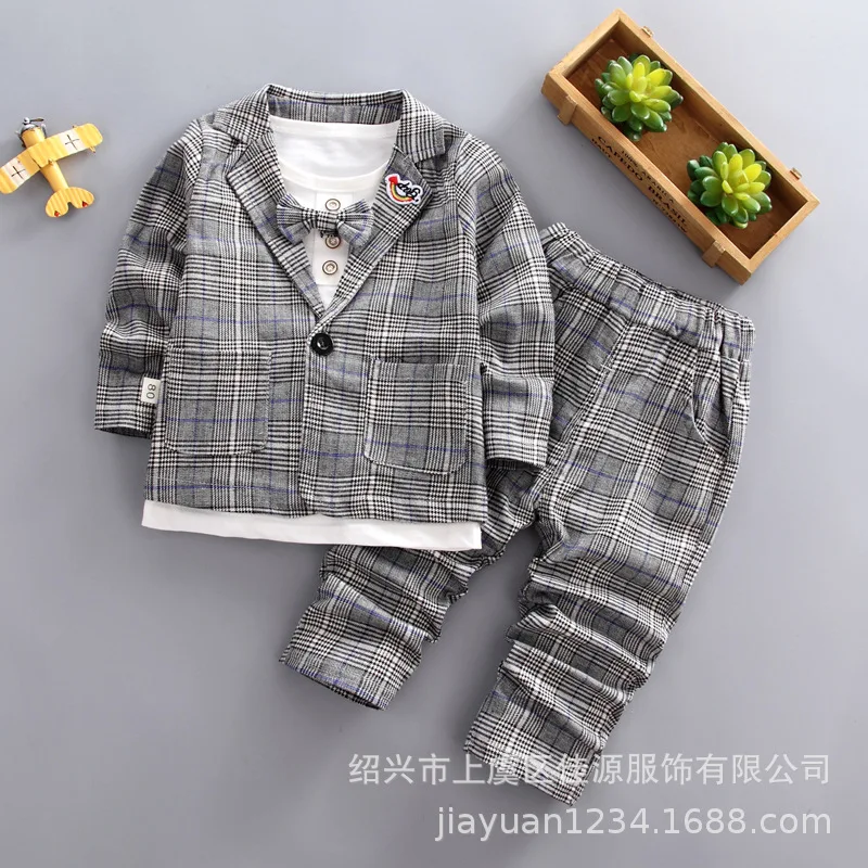 

Good Source of Clothing Children 2020 Spring Clothing Pure Cotton Plaid Rainbow Suit Gentleman Three-piece Set Fashion