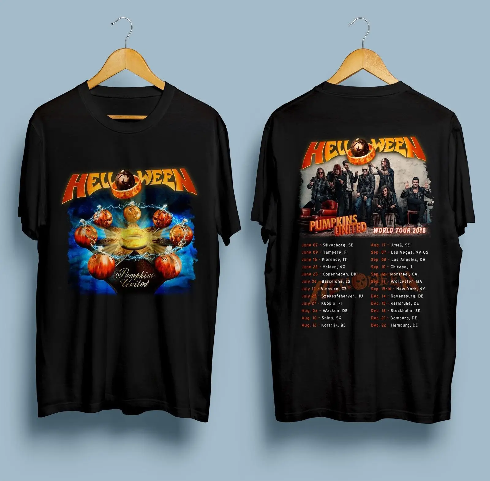 Helloween футболка с тыквами United World Tour 2018 даты Черный Размеры Мужская хлопковая