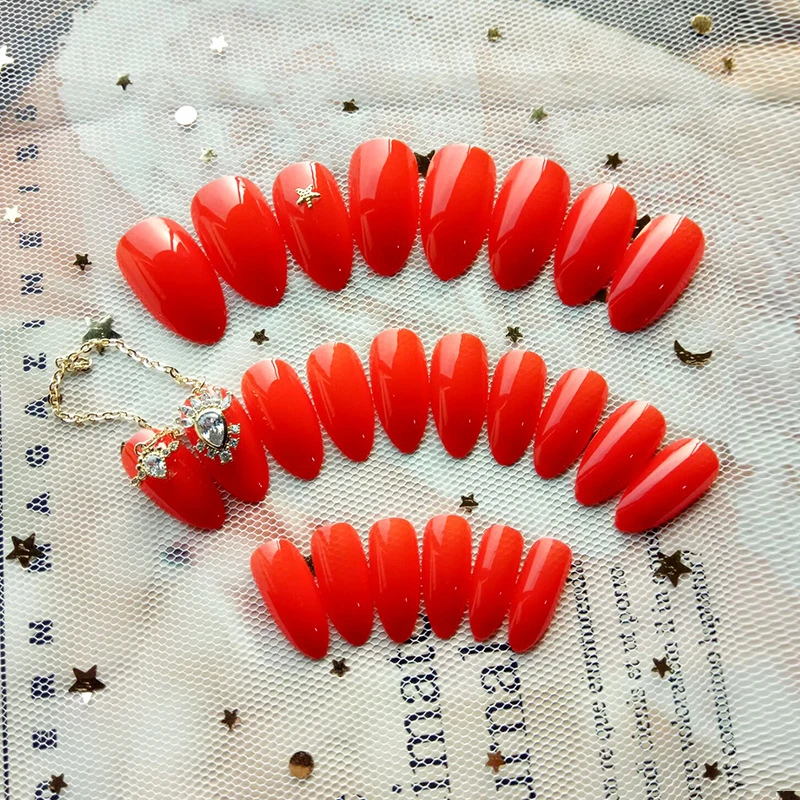 Nusx 24pcs Fake Nail With Crystal Chain Art Design Acrylic Press On Nail Tips Full Cover 4