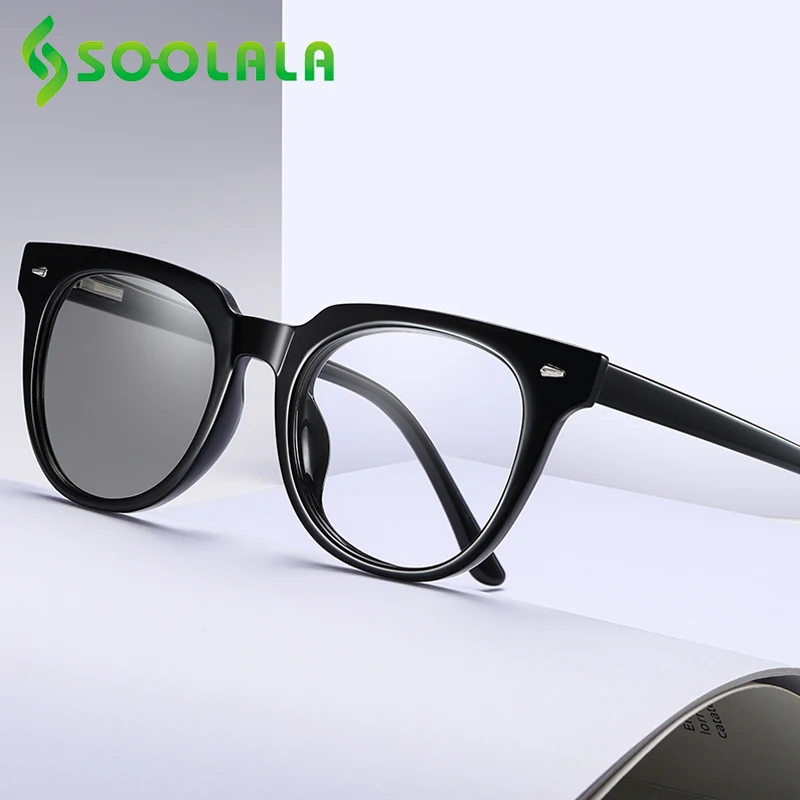 

SOOLALA TR90 Square Anti Blue Light Photochromic Glasses Men Women Outdoor Eyewear Color Changing UV400 Computer Eyeglasses