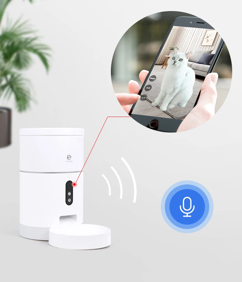 Dispensador automático de comida para mascotas con cámara gran angular de 113°