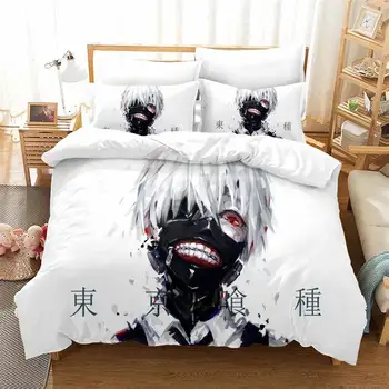 

3D Printed Anime Tokyo Ghoul Pattern 2/3pcs Bedding Set Duvet Cover with Pillowcases Bed Set White Bedding Set De Cama 3d