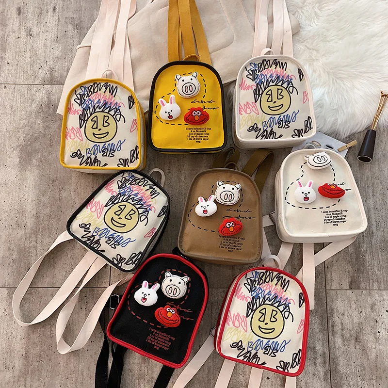 

Canvas Backpack Women's Mini 2020 New Style GIRL'S Cute Versatile Contrast Color Graffiti Small Backpack Small Bookbag
