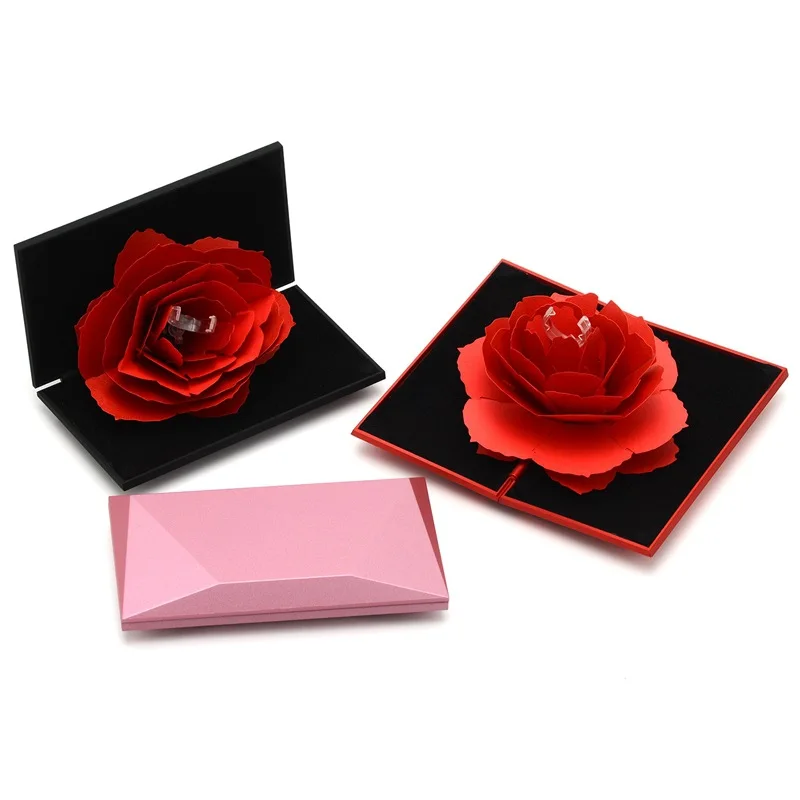 

BOEYCJR High Quality Luxury Three-dimensional Rose Ring Box Blooming Rotating Rose Jewelry Box