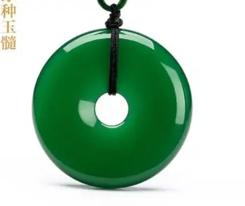 

Natural Green Agate Gemstone Happy Lucky Peace Buckle Circle Donut Amulet Pendant Necklace Sweater Chain Jewelry Gift Wholesale