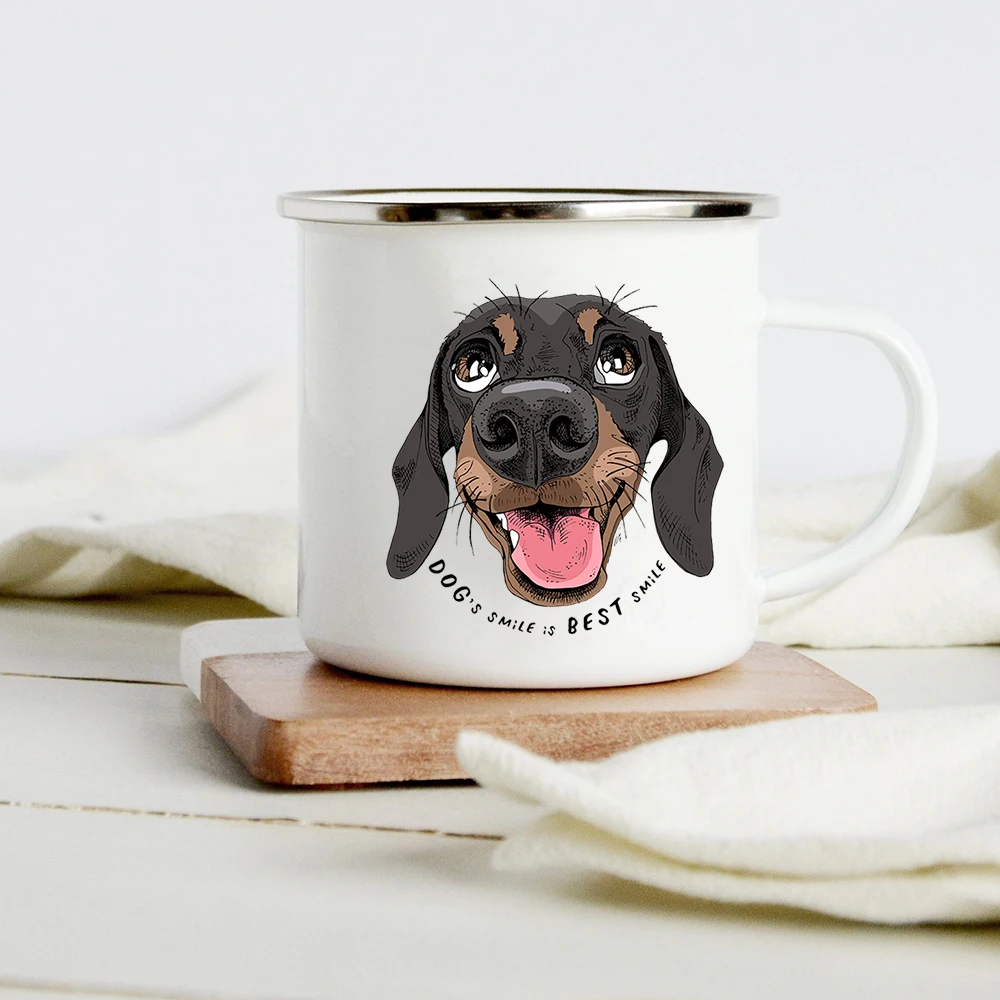 Peace Love Dogs Print Creative Enamel Coffee Mugs Cartoon