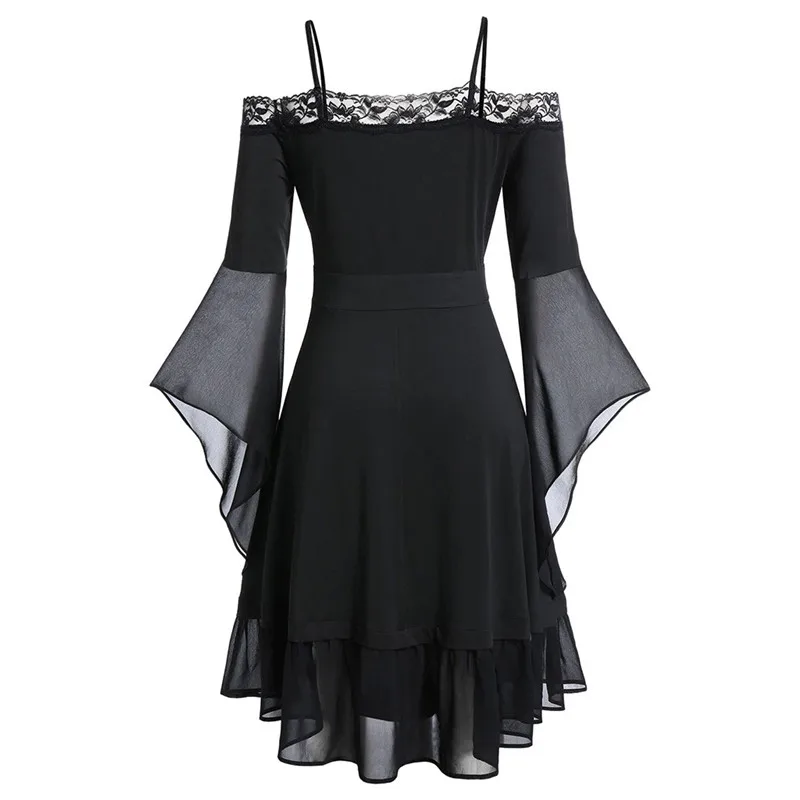 Vintage Dress Women Plus Size Gothic Mesh Sling Strapless Dress Flare Sleeve Hook Eye Lace Up Dress Autumn Party Dress Vestidos7