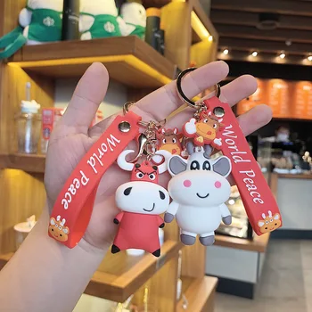 

Cartoon Silicone PVC Keychains Cute Year Of The Ox Mascot Key Chain Creative Decoration Doll New Year Gifts Pendant Key Ring