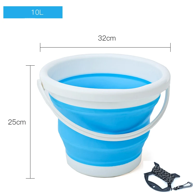 1.5-10L Portable Folding Bucket Outdoor Thick PP Silicone Fishing Supplies Folding Bucket for Fishing Promotion camping Car Wash - Цвет: 10L Blue AND 6m rope