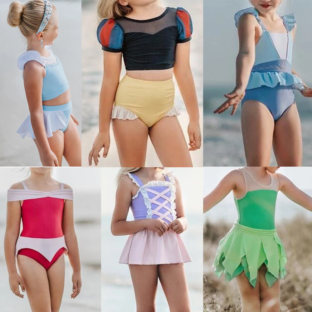 Disney Princess Swimsuit Swimsuit Baby Girls Summer Lovely Cute Swimwear Beachwear Aisha Rapunzel Sleeveless Bathing Suit 2022 equestrian clothing sets	