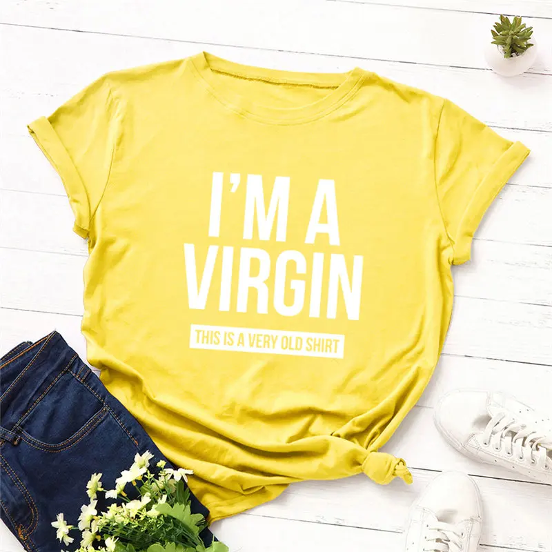 Модная женская футболка размера плюс, хлопок, футболка с надписью I'm A Virgin, женская футболка с круглым вырезом и коротким рукавом
