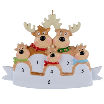 

Reindeer Family Of 5 Resin Hanging Personalized Christmas ornaments As For Holiday or New Year Gifts or Home Decoration