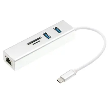 

5 In 1 USB C Type C USB 3.1 To 2 USB 3.0 and RJ45 Ethernet Ports with Card Reader For SD / TF Card Adapter Hub