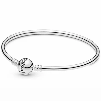 

New 925 Sterling Silver Bangle True Heart One In A Million Clasp Snake Bracelet Bangle Fit Bead Charm Fine DIY Jewelry