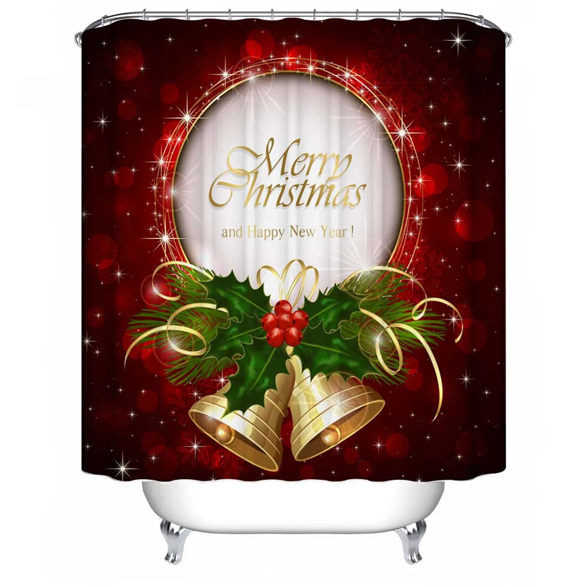 BlingBling Bell Xueqin 4 шт. 180x180 см Санта-Клаус веселый рождественский Душ занавес 12 крючков Снеговик Противоскользящий напольный коврик для туалета домашний Декор ванной комнаты - Цвет: BlingBling Bell