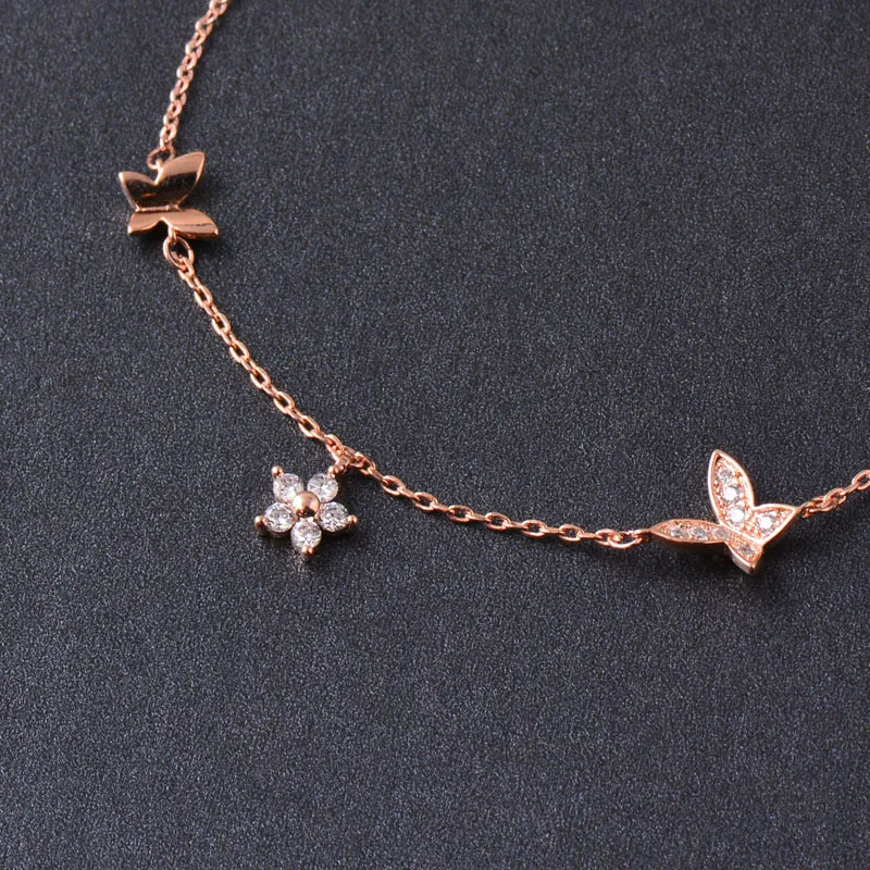 SINLEERY Butterfly Flower Adjustable Women Bracelet Rose Gold Silver Color Chain Zirconia Beautiful Bracelet Jewelry SL156 SSC