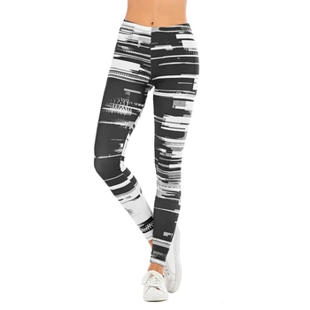 

Fashion Women Sexy Legging Black and white streak Printing Fitness leggins Slim legins Soft and stretchy Leggings Woman Pants