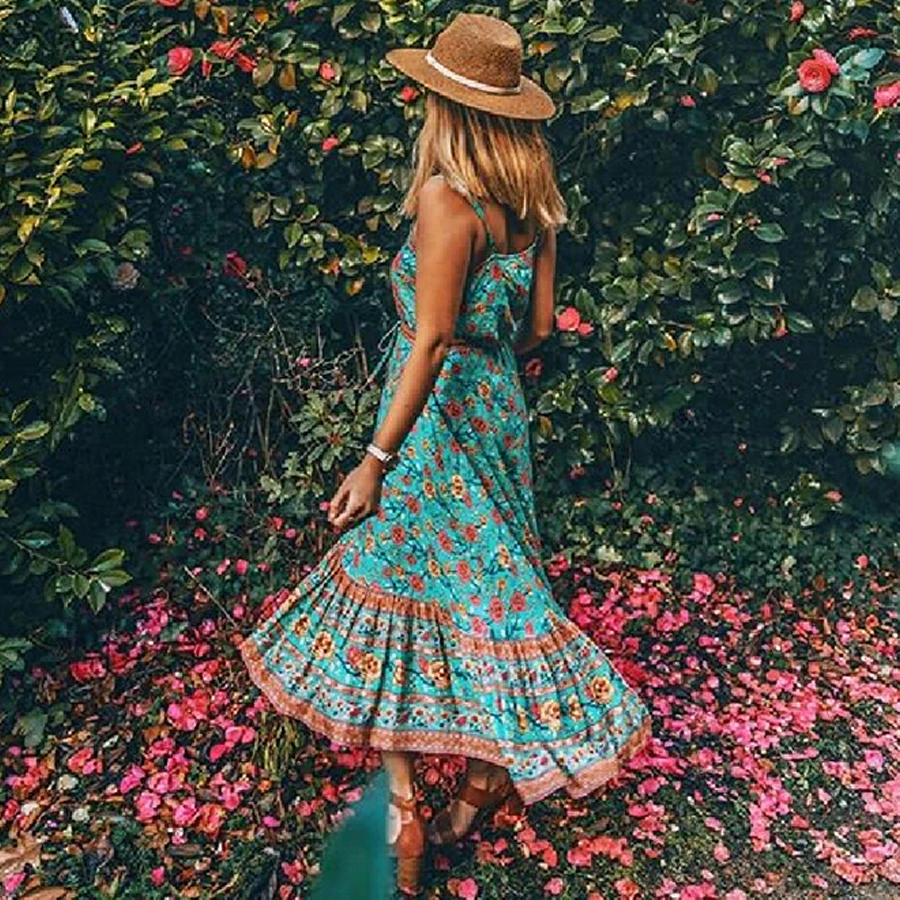 Женское платье без рукавов TEELYNN BOHO летнее с цветочным принтом пляжное макси на