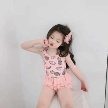 

Korean children's swimwear girls baby ins cute cartoon watermelon unique shape swimsuit Pinapple fruit tulle beach wear YZ20034